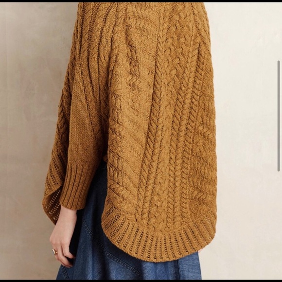 Anthropologie Curved Cable Poncho Sweater - Picture 4 of 10